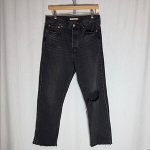 Levi's Premium Women's Wedgie Straight Black Denim Jeans Size 31 Busted Knee EUC